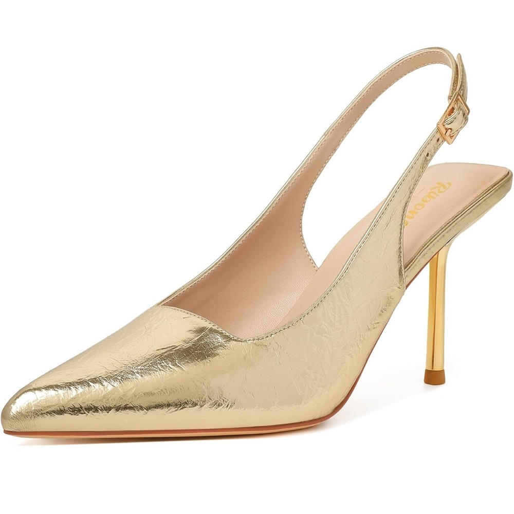 Ribongz Elegant Gold Slingback Heels size 8.5